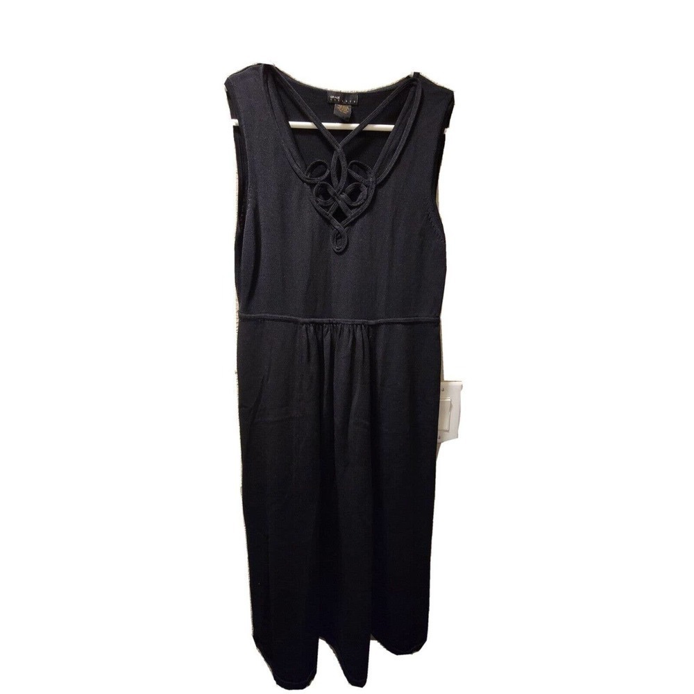 Grace Black Midi Dress with Intricate Neckline